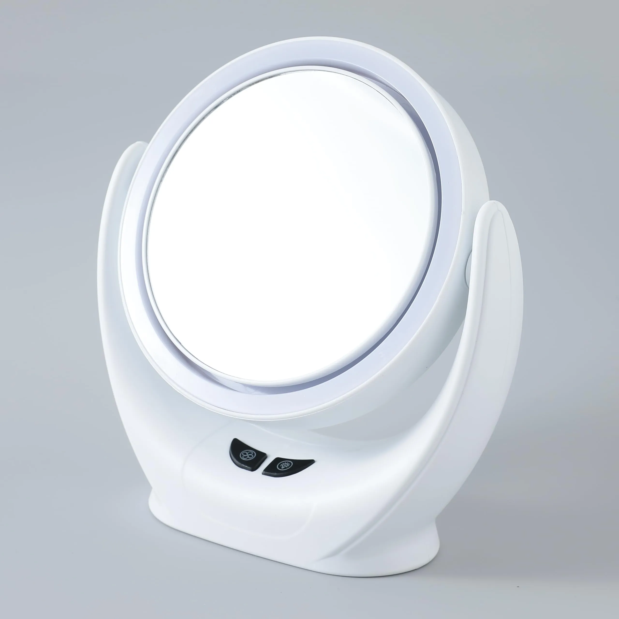 Kuber Industires Small Makeup Mirror with LED Light|Mirror for Table Top, Vanity, Desk|Battery Operated with USB Port(White)