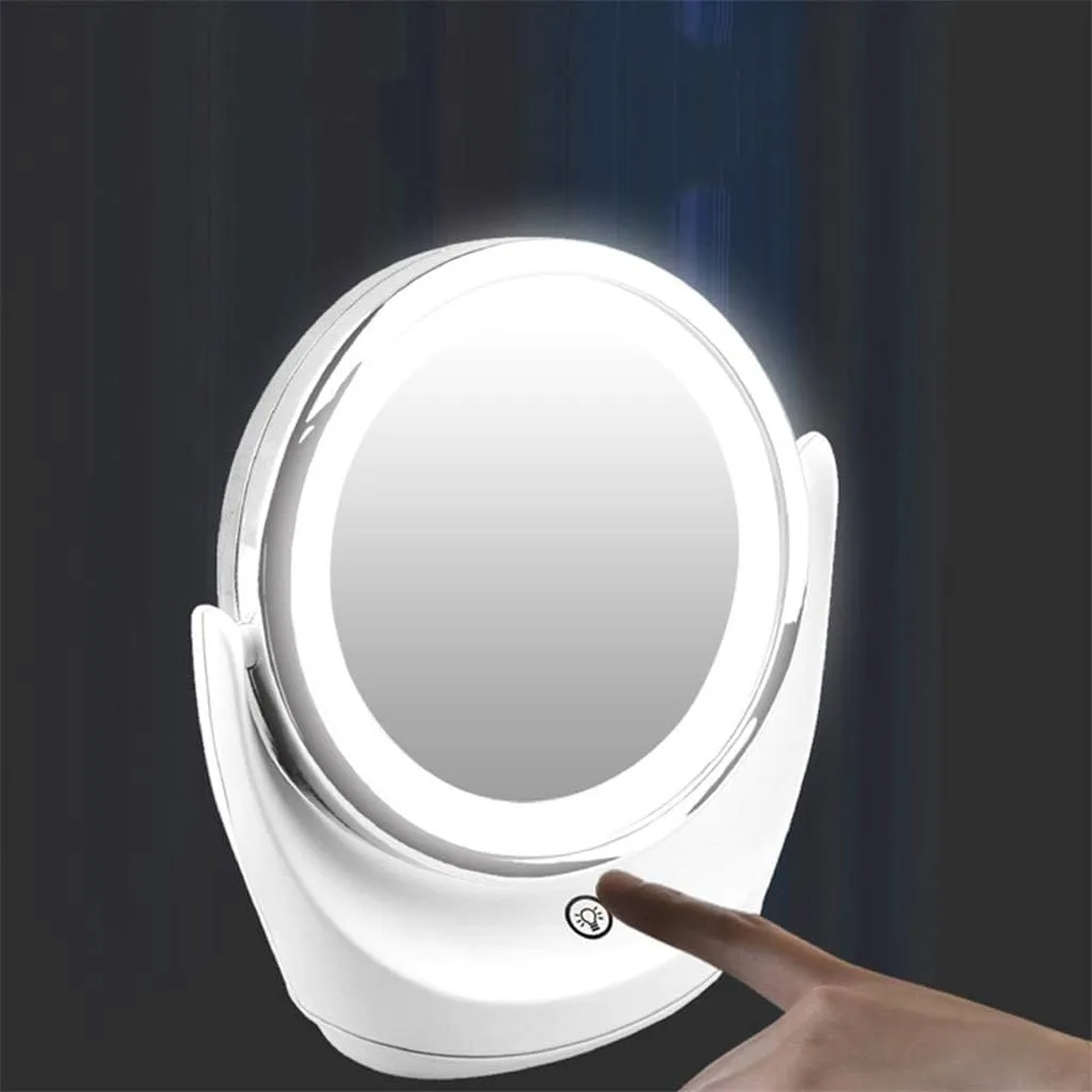 Kuber Industires Small Makeup Mirror with LED Light|Mirror for Table Top, Vanity, Desk|Battery Operated with USB Port(White)