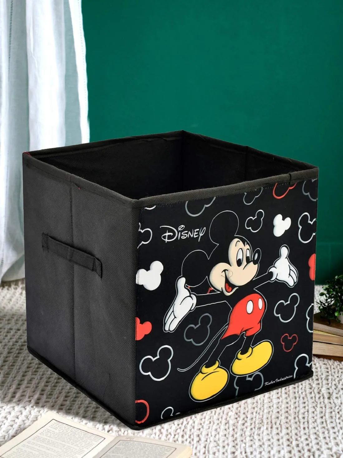 Kuber Industries Foldable Boxes For Storage - Multipurpose Storage Organizer For Clothes | Wardrobe | Closet | Home | Toys | Books - Disney Mickey Print - Undergarment Organizer Basket (Black)