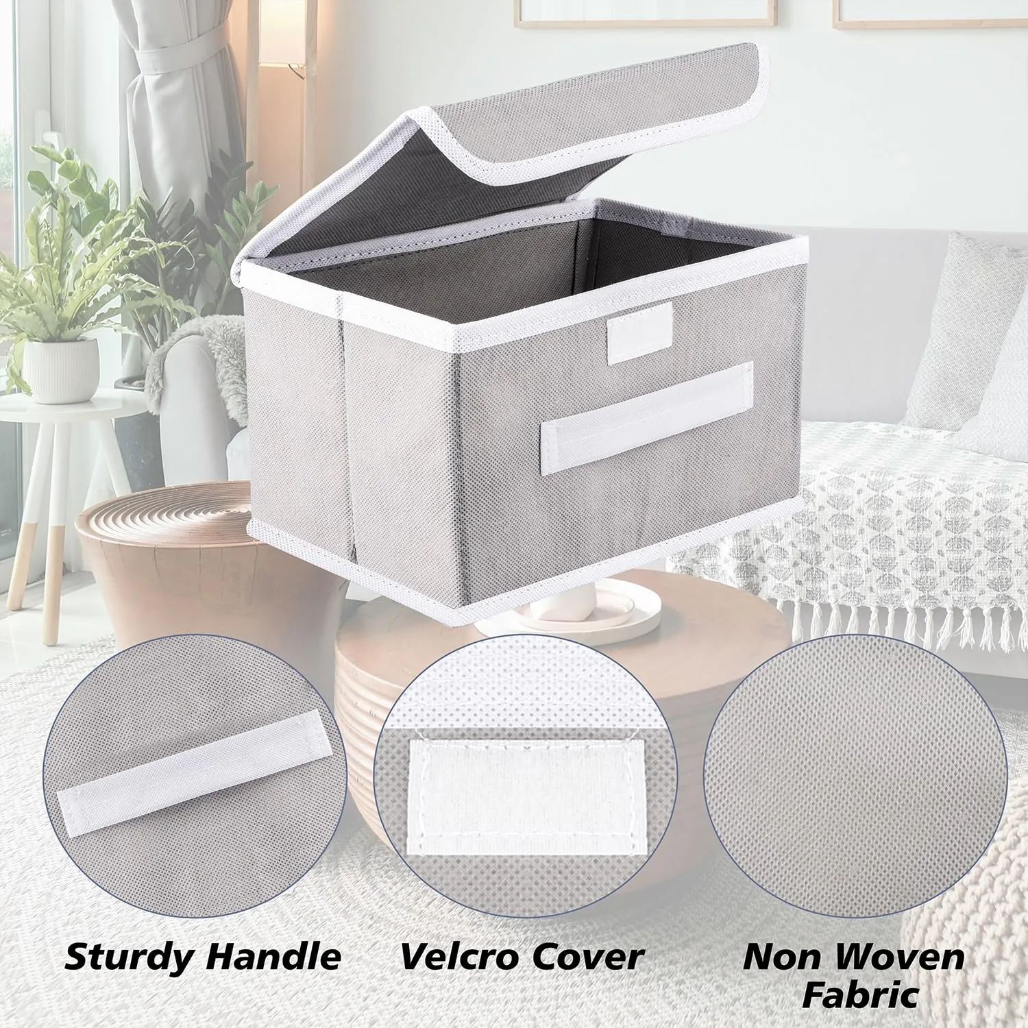 Kuber Industries Foldable Boxes For Storage - (Pack of 4) Multipurpose Storage Organizer For Clothes | Wardrobe | Closet | Toys | Books - Undergarment Organizer Basket With Handle And Lid (Grey)