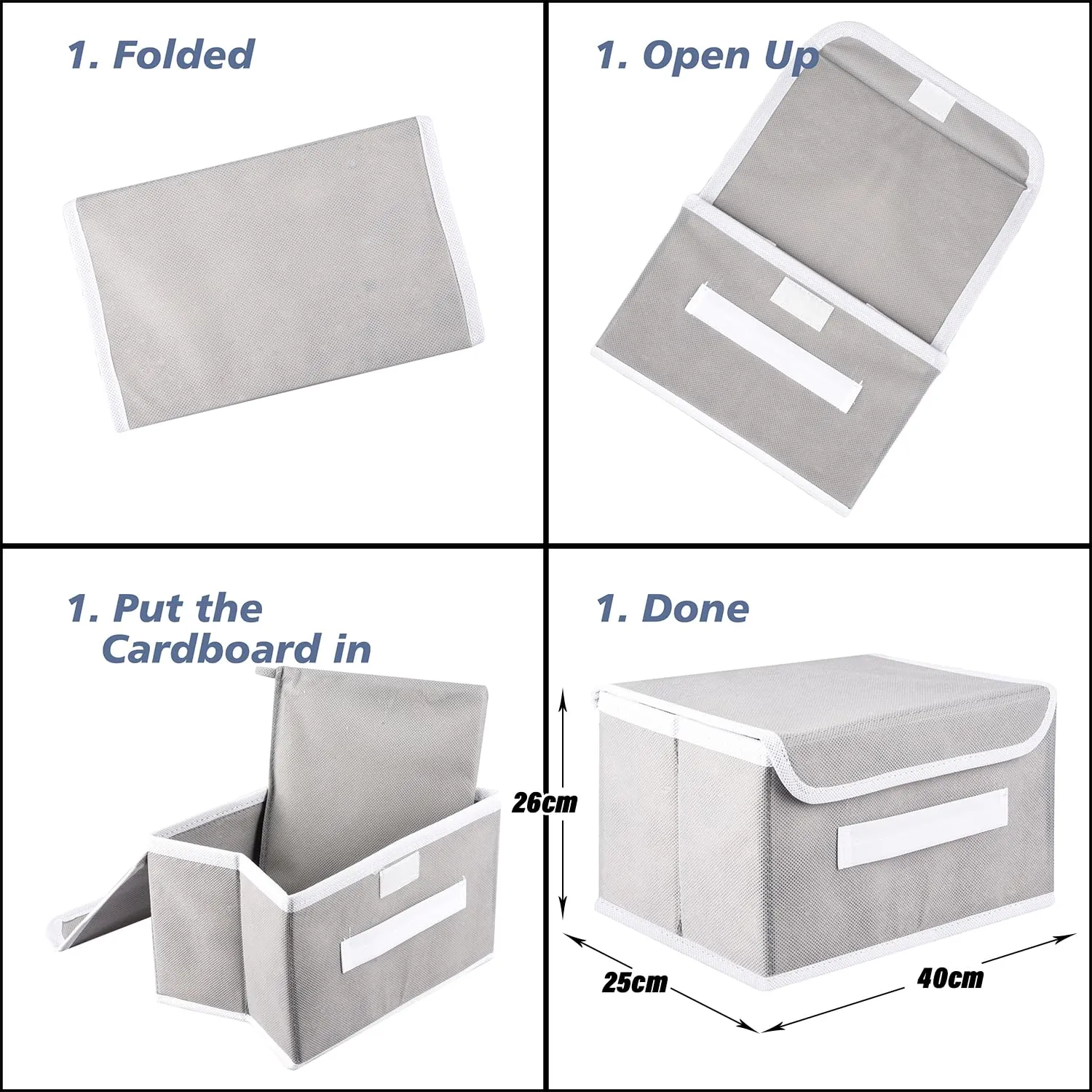 Kuber Industries Foldable Boxes For Storage - (Pack of 4) Multipurpose Storage Organizer For Clothes | Wardrobe | Closet | Toys | Books - Undergarment Organizer Basket With Handle And Lid (Grey)