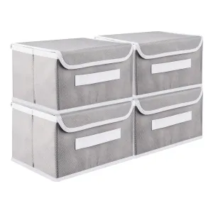 Kuber Industries Foldable Boxes For Storage - (Pack of 4) Multipurpose Storage Organizer For Clothes | Wardrobe | Closet | Toys | Books - Undergarment Organizer Basket With Handle And Lid (Grey)