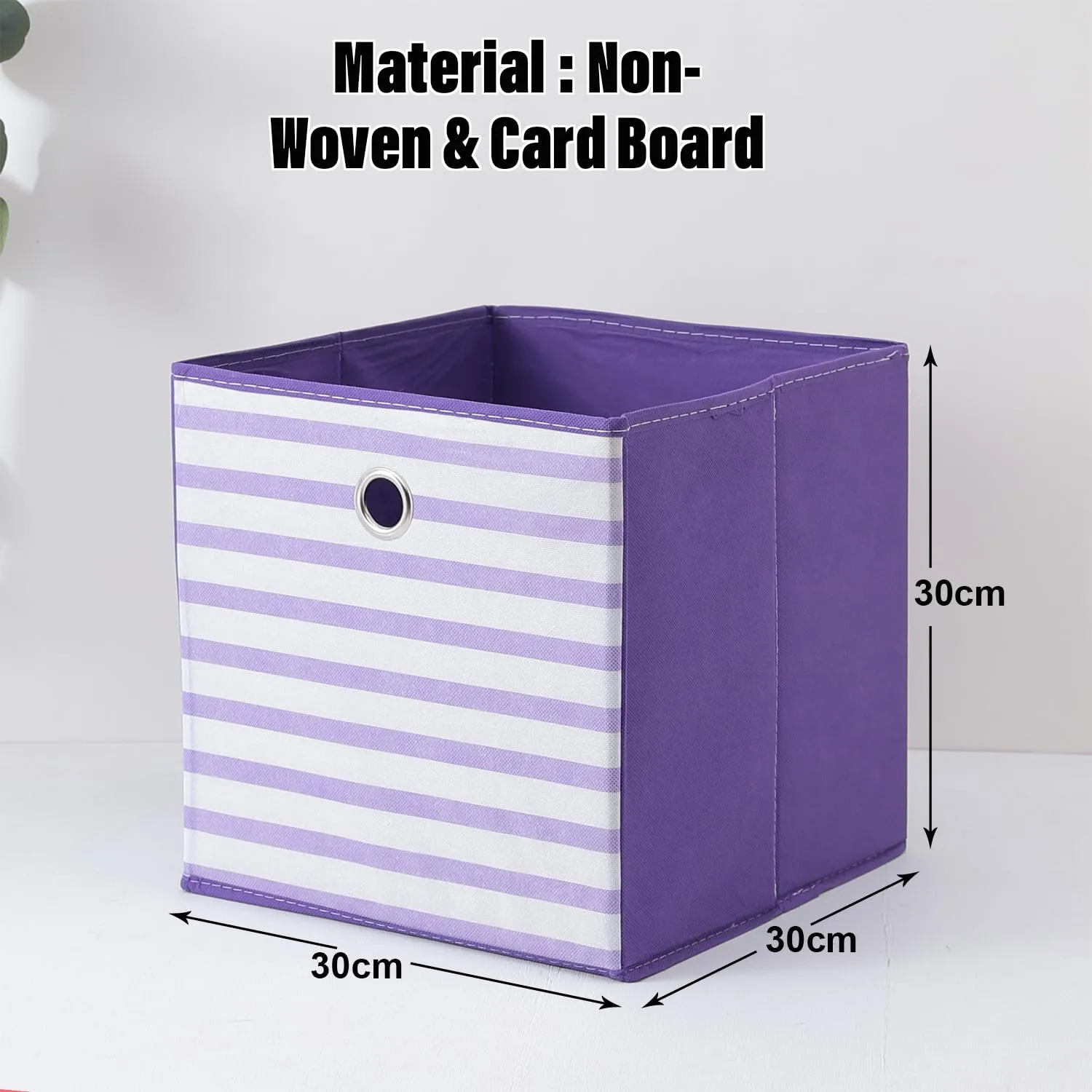 Kuber Industries Foldable Storage Basket|Square Toy Storage Bin|Front Grab Handle|Wardrobe, Closet Organizer (Purple)