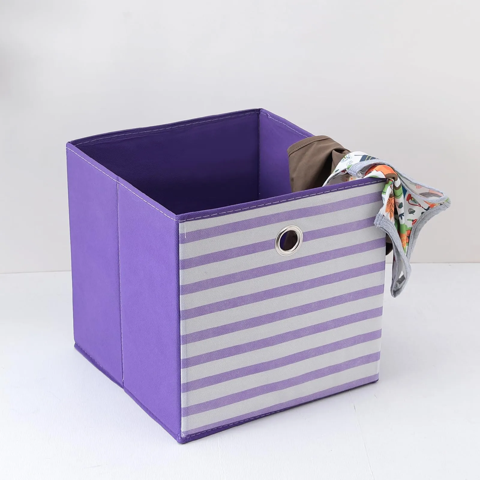 Kuber Industries Foldable Storage Basket|Square Toy Storage Bin|Front Grab Handle|Wardrobe, Closet Organizer (Purple)