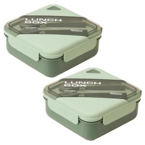 Kuber Industries Insulated Lunch Box for Kids & Adults|Premium Food-Grade PP Plastic|Leakproof & Spill Proof|Dishwasher & Microwave Safe Lunch Box|1000 ML|HX0044281|Pack of 2|Green