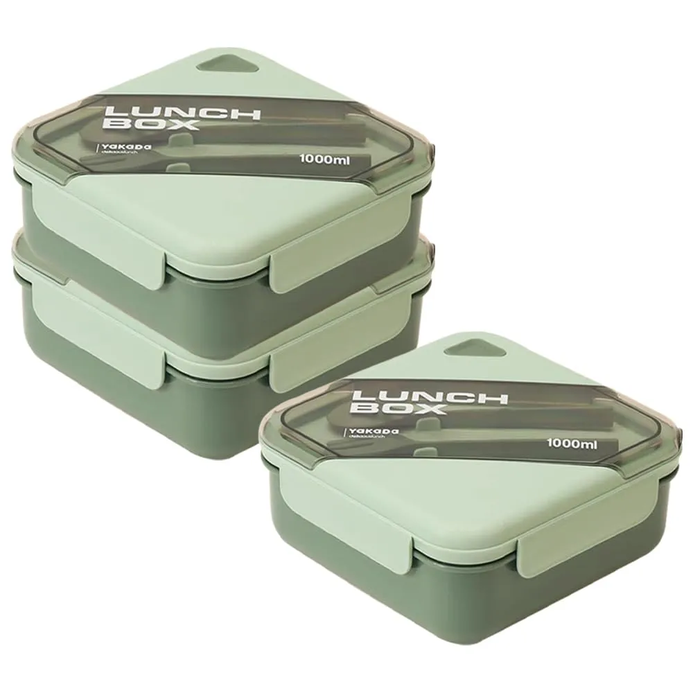 Kuber Industries Insulated Lunch Box for Kids & Adults|Premium Food-Grade PP Plastic|Leakproof & Spill Proof|Dishwasher & Microwave Safe Lunch Box|1000 ML|HX0044281|Pack of 3|Green