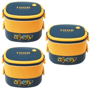 Kuber Industries Insulated Lunch Box with 2 Compartments|100% BPA Free, Food Grade ABS Plastic|Leakproof & Spill Proof|Dishwasher & Microwave Safe Lunch Box|1450 ML|HX0043341|Pack of 3|Yellow & Blue