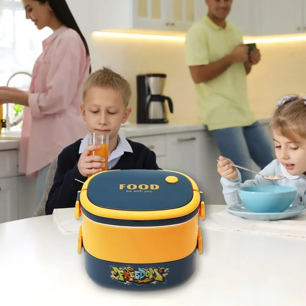 Kuber Industries Insulated Lunch Box with 2 Compartments|100% BPA Free, Food Grade ABS Plastic|Leakproof & Spill Proof|Dishwasher & Microwave Safe Lunch Box|1450 ML|HX0043343|Pack of 6|Yellow & Blue