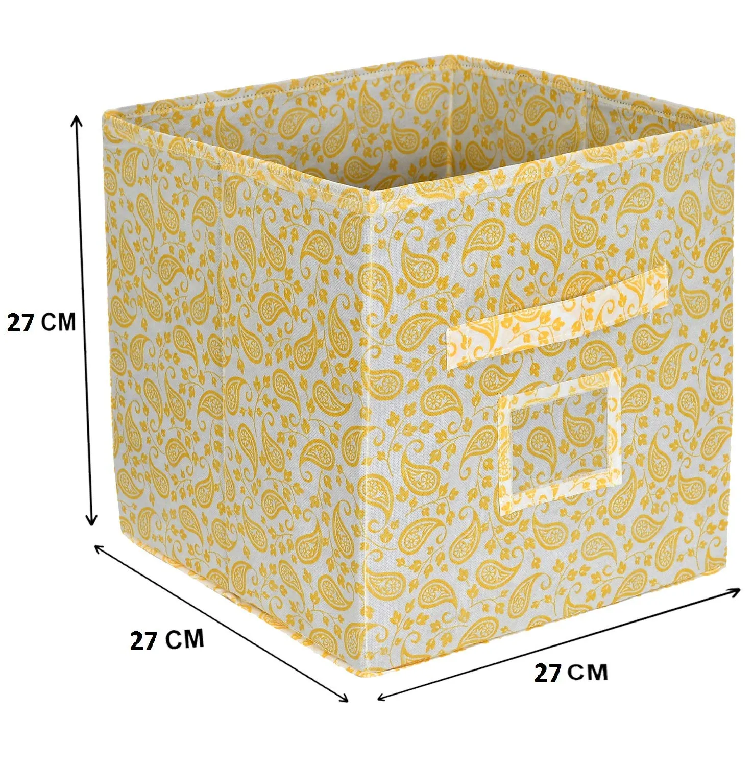 Kuber Industries Metalic Print Non Woven 3 Pieces Fabric Foldable Cubes Storage Box with Handle, Small (Gold)-KUBMART2104