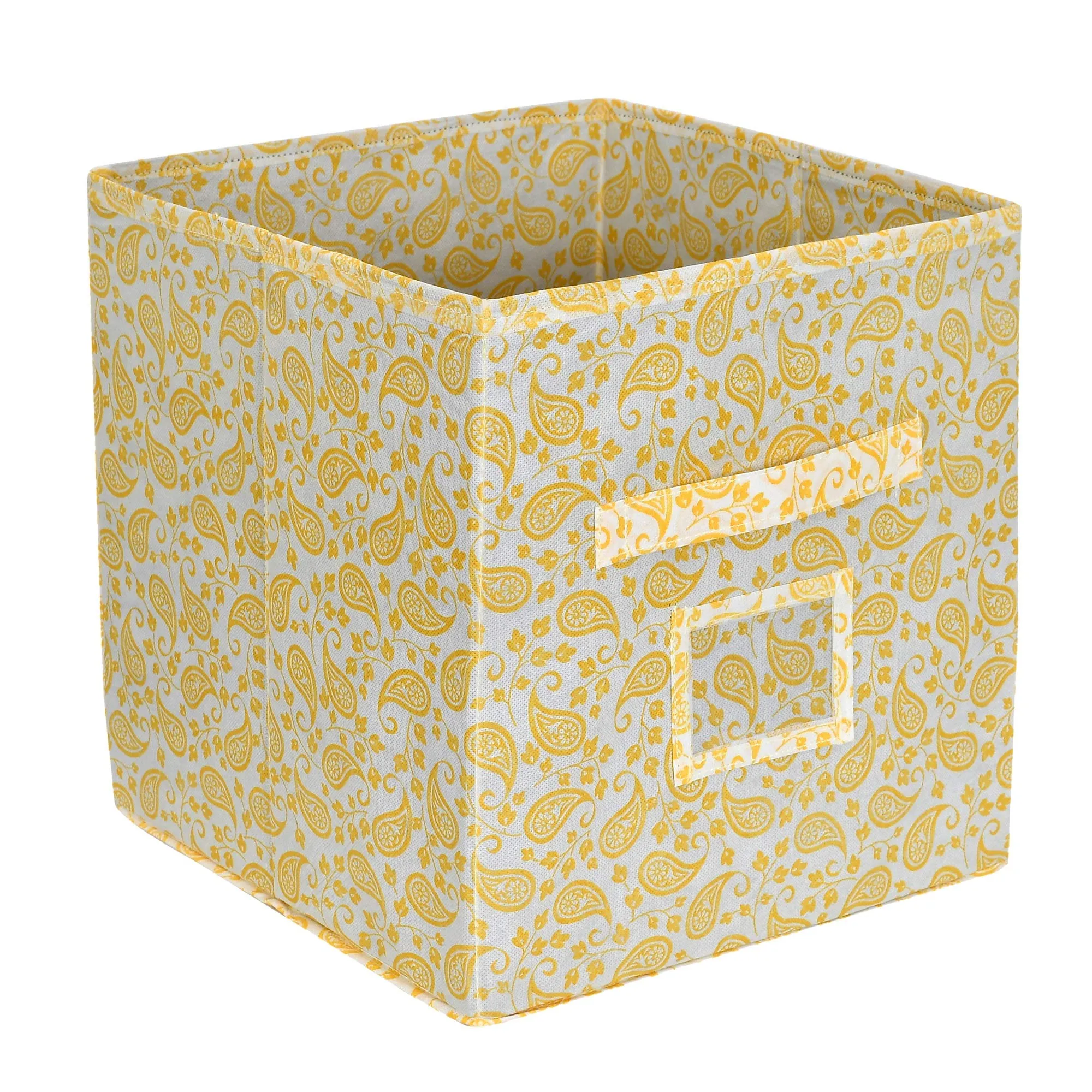 Kuber Industries Metalic Print Non Woven 3 Pieces Fabric Foldable Cubes Storage Box with Handle, Small (Gold)-KUBMART2104