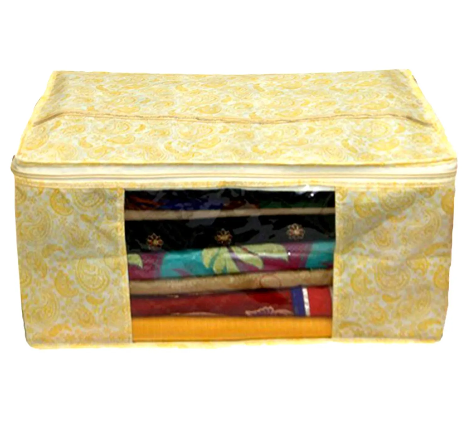 Kuber Industries Metalic Printed 6 Piece Non Woven Saree Cover and 6 Pieces Underbed Storage Bag, Storage Organiser, Blanket Cover, Green & Gold -CTKTC42488