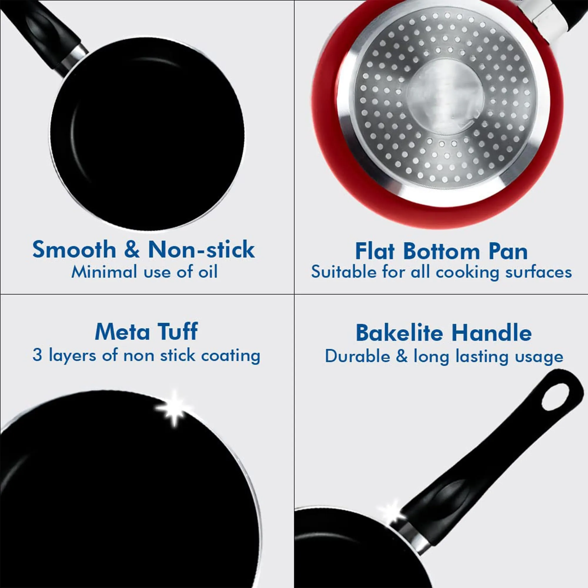 Kuber Industries Non-Stick Aluminum Frying Pan with Handle | Lightweight Induction Pan for Omelettes & Fish Cooking & Tadka | Scratch Resistent, Gas & Induction Compatible | Red & Black