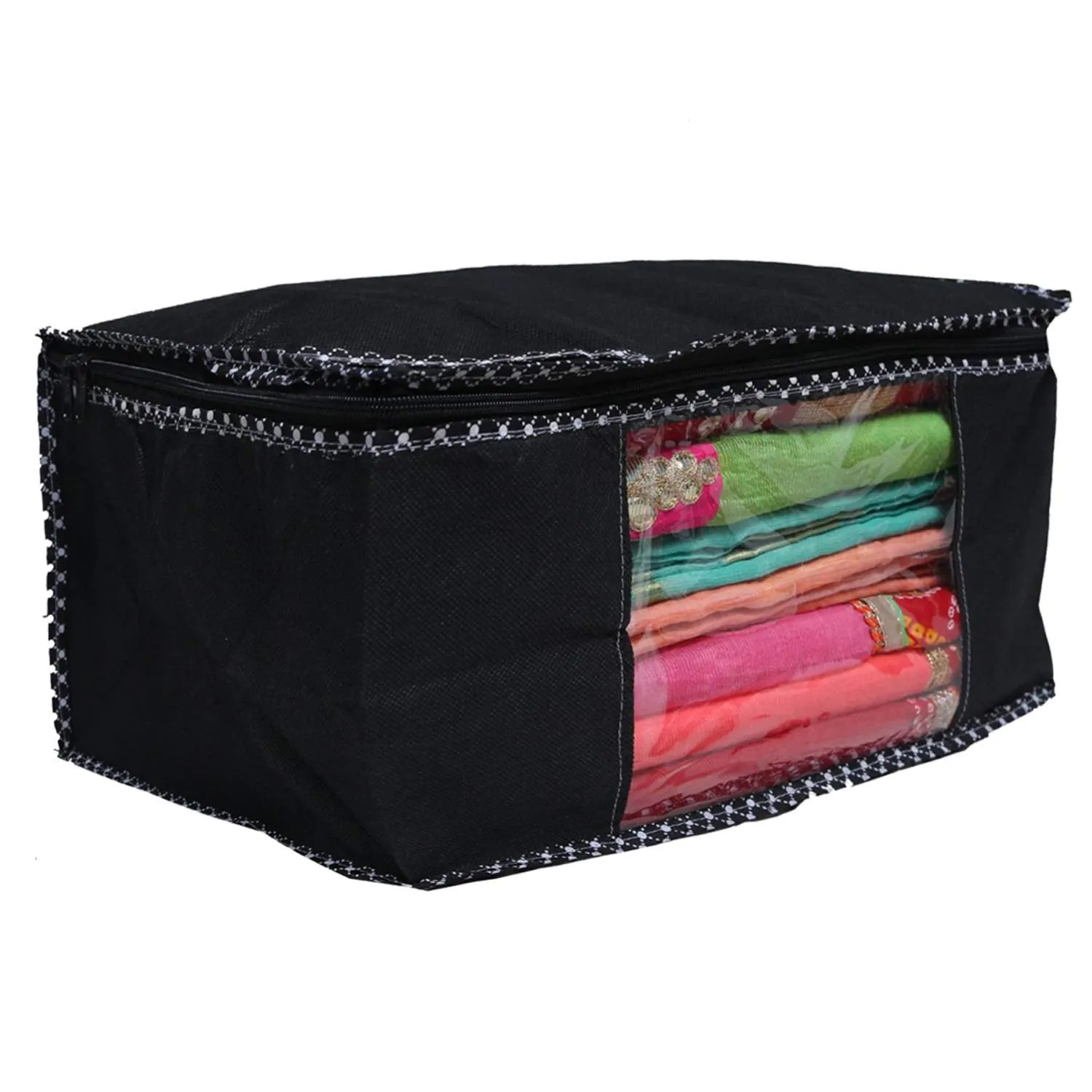 Kuber Industries Non Woven 3 Pieces Saree Cover and 2 Pieces Underbed Storage Bag, Cloth Organizer for Storage, Blanket Cover Combo Set (Black) -CTKTC038466