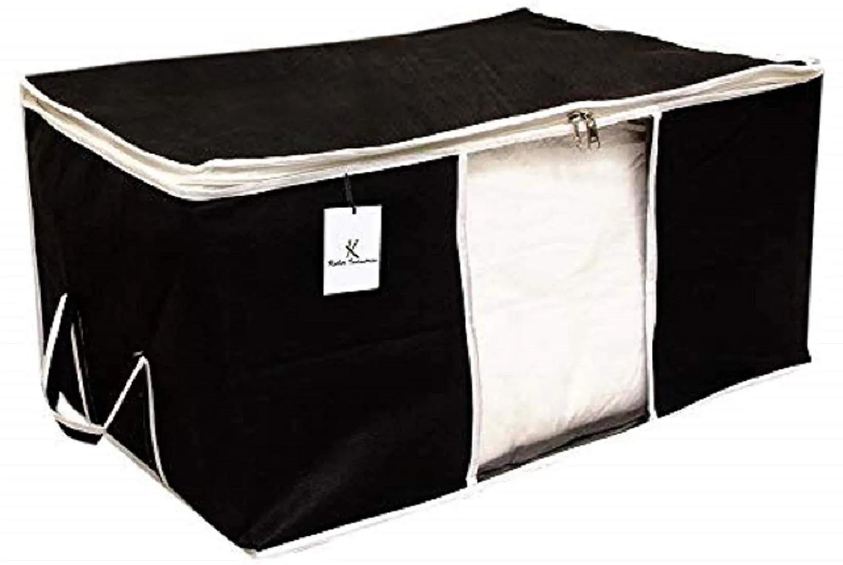 Kuber Industries Non Woven 3 Pieces Saree Cover and 2 Pieces Underbed Storage Bag, Cloth Organizer for Storage, Blanket Cover Combo Set (Black) -CTKTC038466