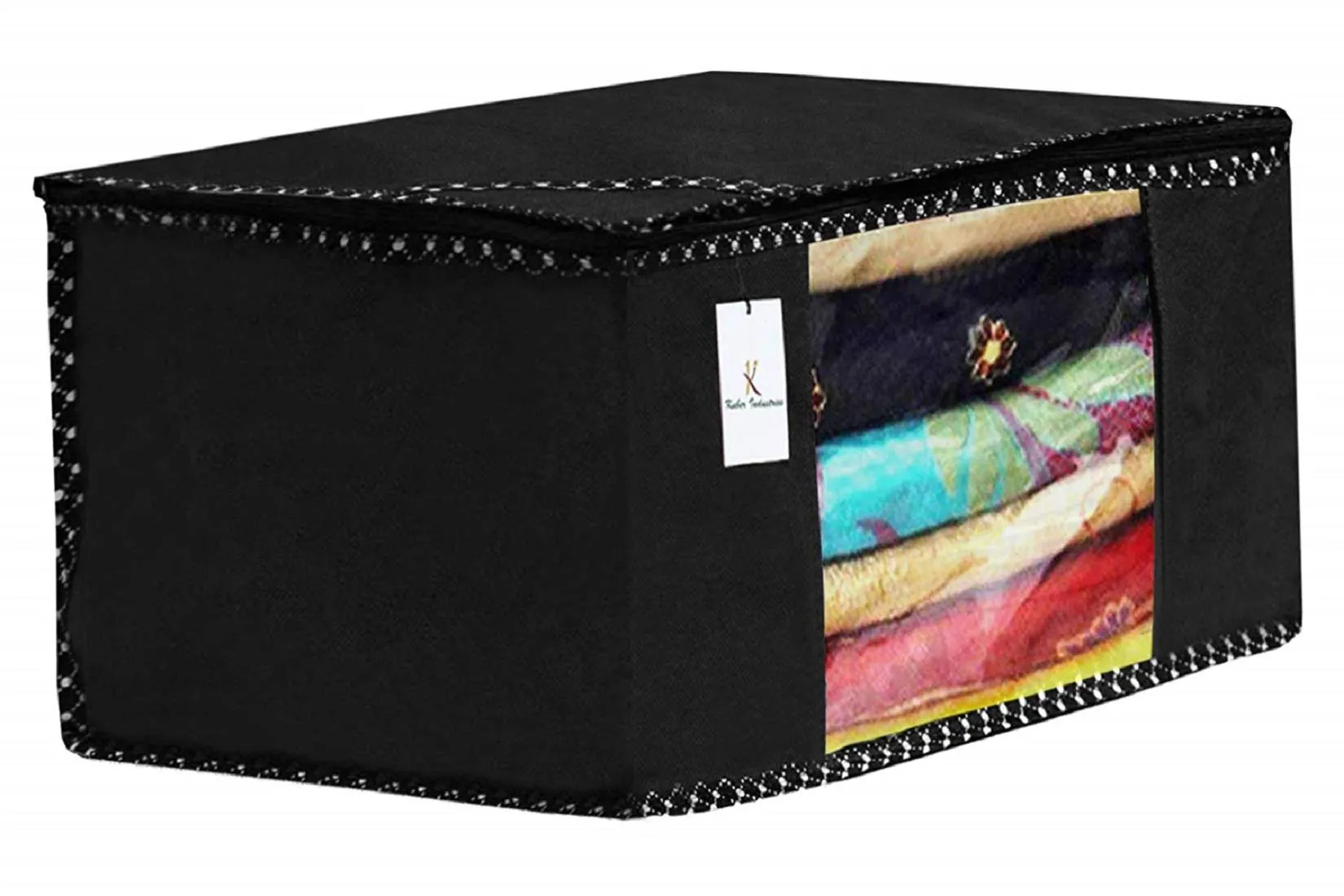 Kuber Industries Non Woven 3 Pieces Saree Cover and 3 Pieces Underbed Storage Bag, Cloth Organizer for Storage, Blanket Cover Combo Set (Black) -CTKTC038468