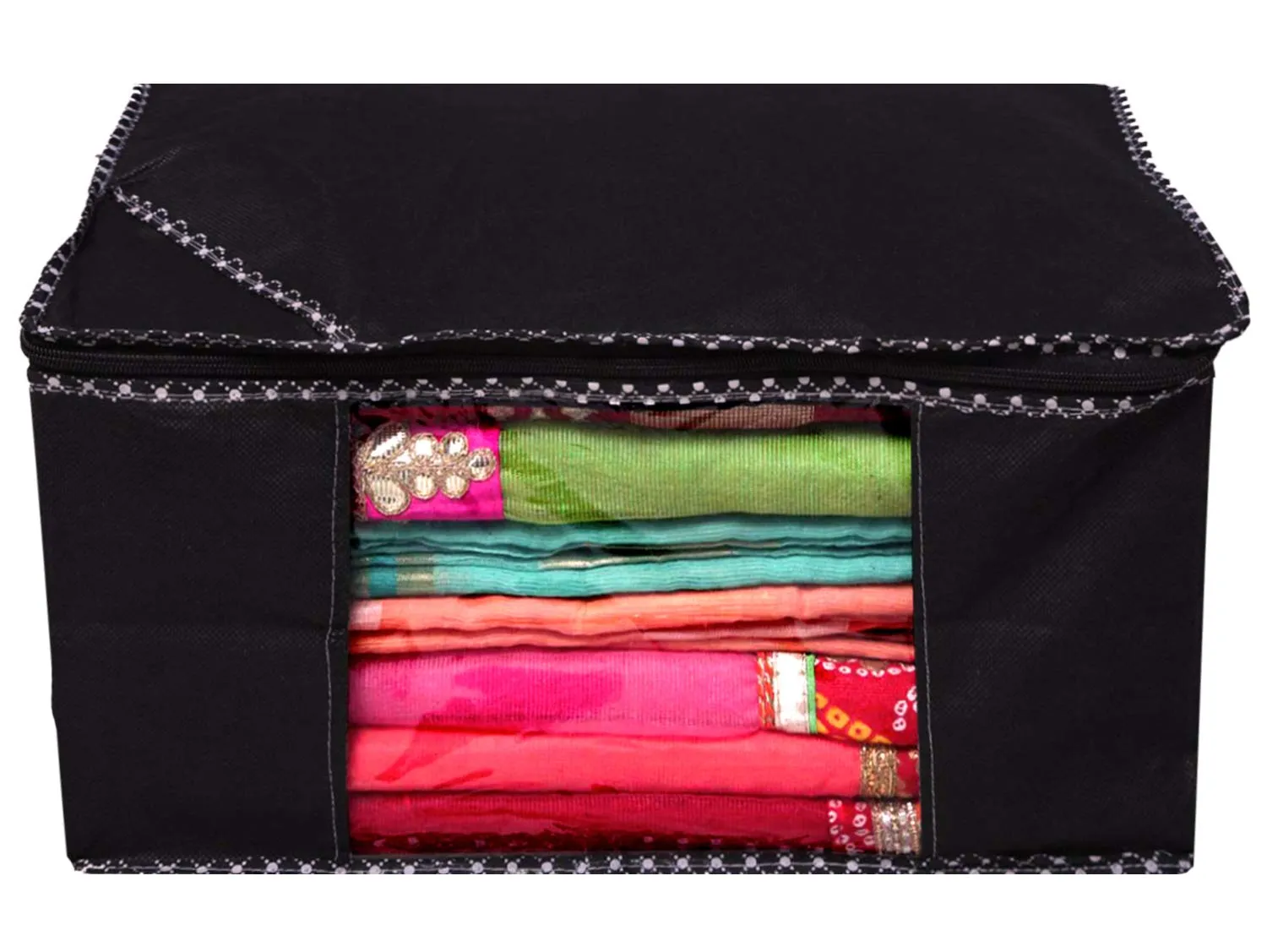 Kuber Industries Non Woven 3 Pieces Saree Cover and 3 Pieces Underbed Storage Bag, Cloth Organizer for Storage, Blanket Cover Combo Set (Black) -CTKTC038468