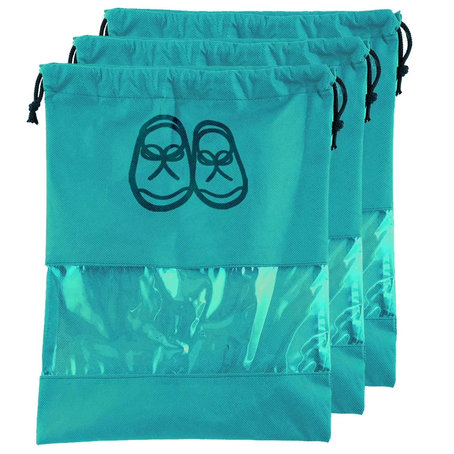 Kuber Industries Non Woven Waterproof & Portable Drawstring Shoe Cover with Transparent Window,Pack of 3 (Blue)