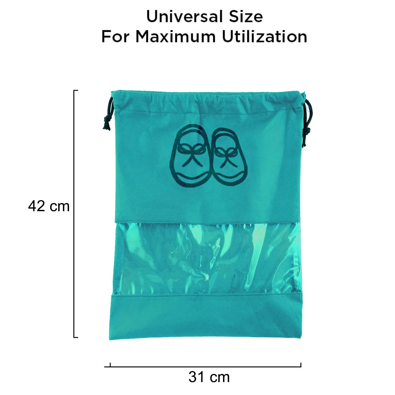 Kuber Industries Non Woven Waterproof & Portable Drawstring Shoe Cover with Transparent Window,Pack of 6 (Blue)