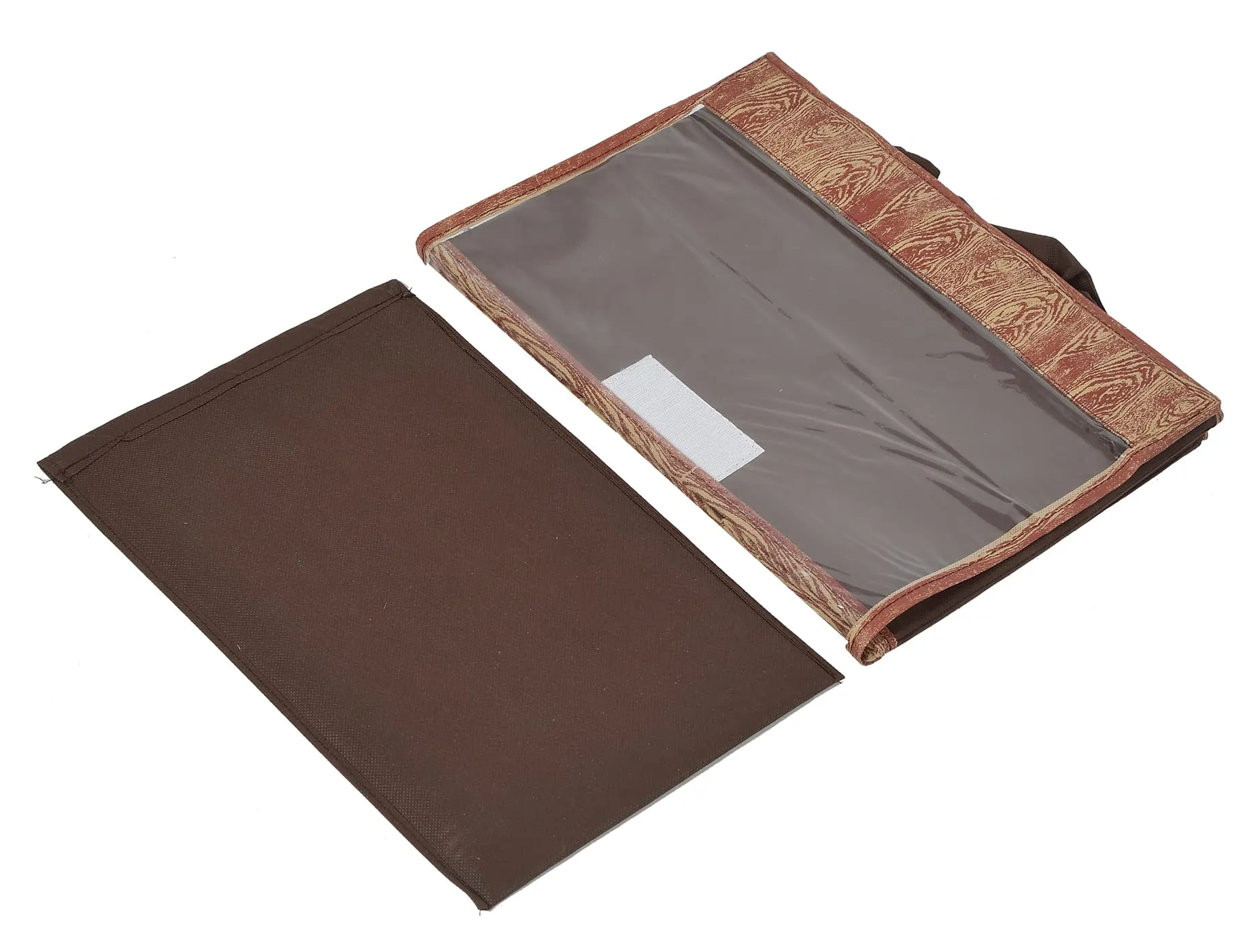 Kuber Industries Wooden Design Foldable Large Non-Woven Storage Box|Tranasparent Lid|Durable Handles|Size 44 x 27 x 30 CM (Brown) -44KM0442, Rectangular