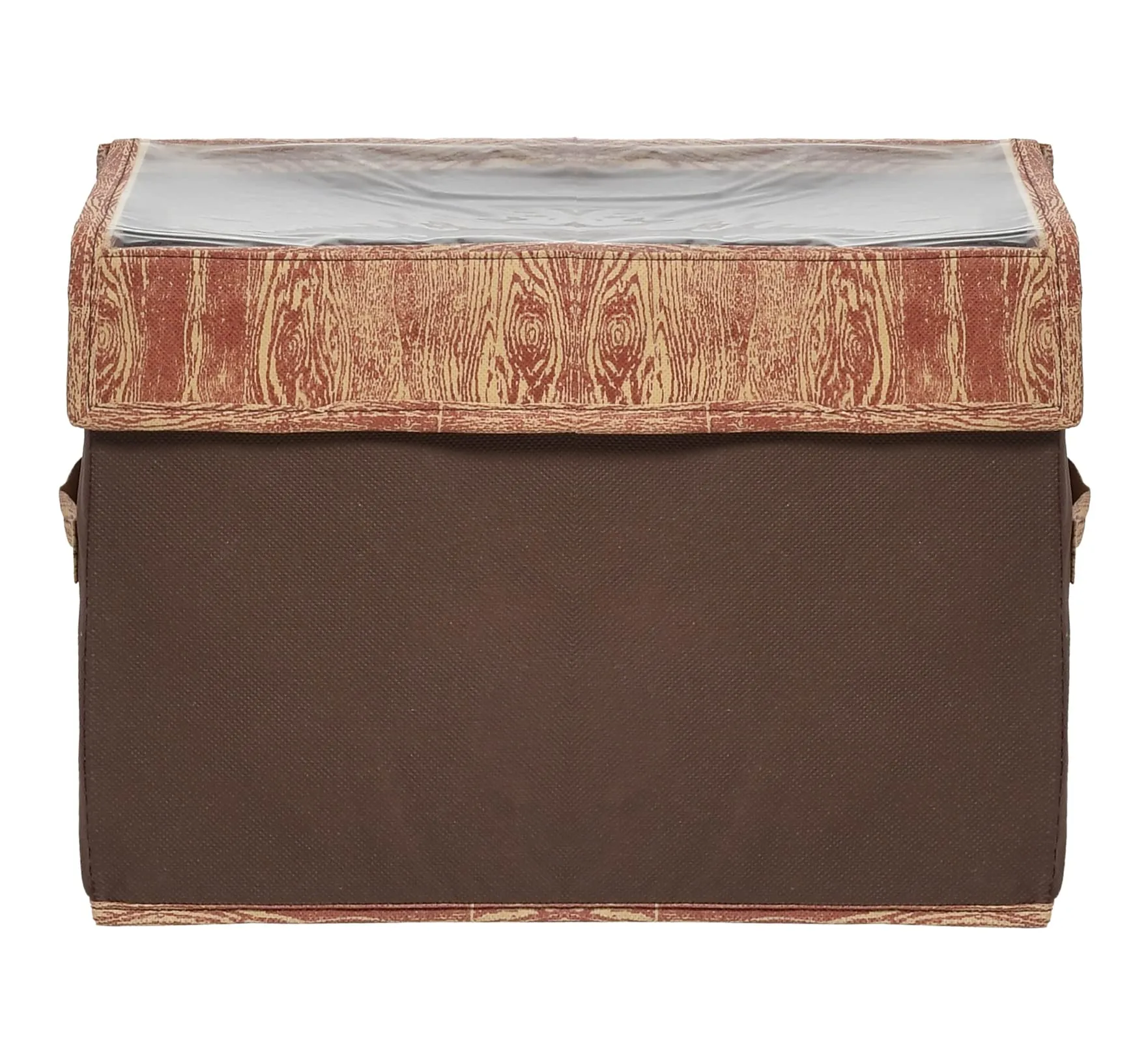 Kuber Industries Wooden Design Foldable Large Non-Woven Storage Box|Tranasparent Lid|Durable Handles|Size 44 x 27 x 30 CM (Brown) -44KM0442, Rectangular