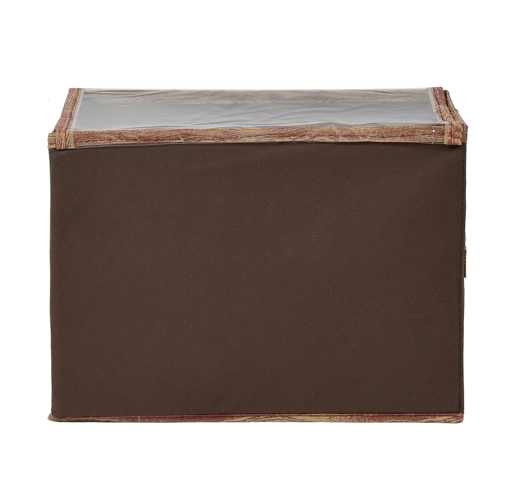 Kuber Industries Wooden Design Foldable Large Non-Woven Storage Box|Tranasparent Lid|Durable Handles|Size 44 x 27 x 30 CM (Brown) -44KM0442, Rectangular