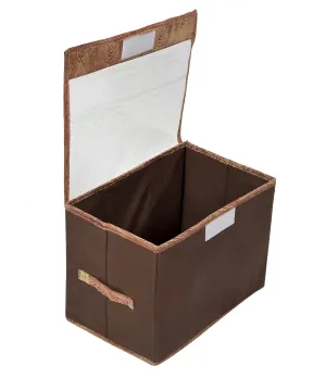 Kuber Industries Wooden Design Foldable Large Non-Woven Storage Box|Tranasparent Lid|Durable Handles|Size 44 x 27 x 30 CM (Brown) -44KM0442, Rectangular