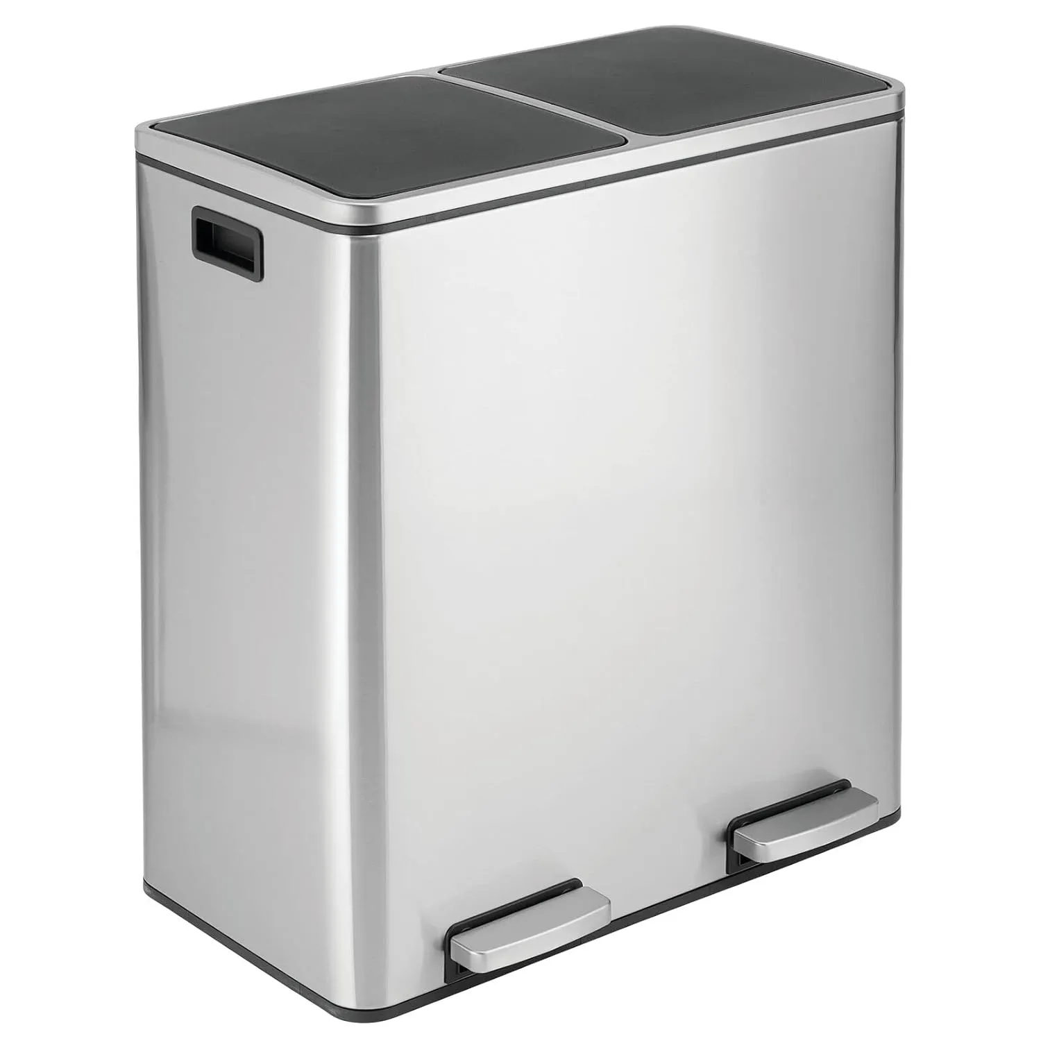 Large Dual Compartment Step Trash Can, Metal Steel 16 Gallon/60L