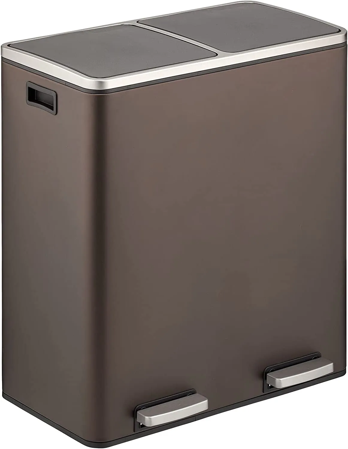 Large Dual Compartment Step Trash Can, Metal Steel 16 Gallon/60L