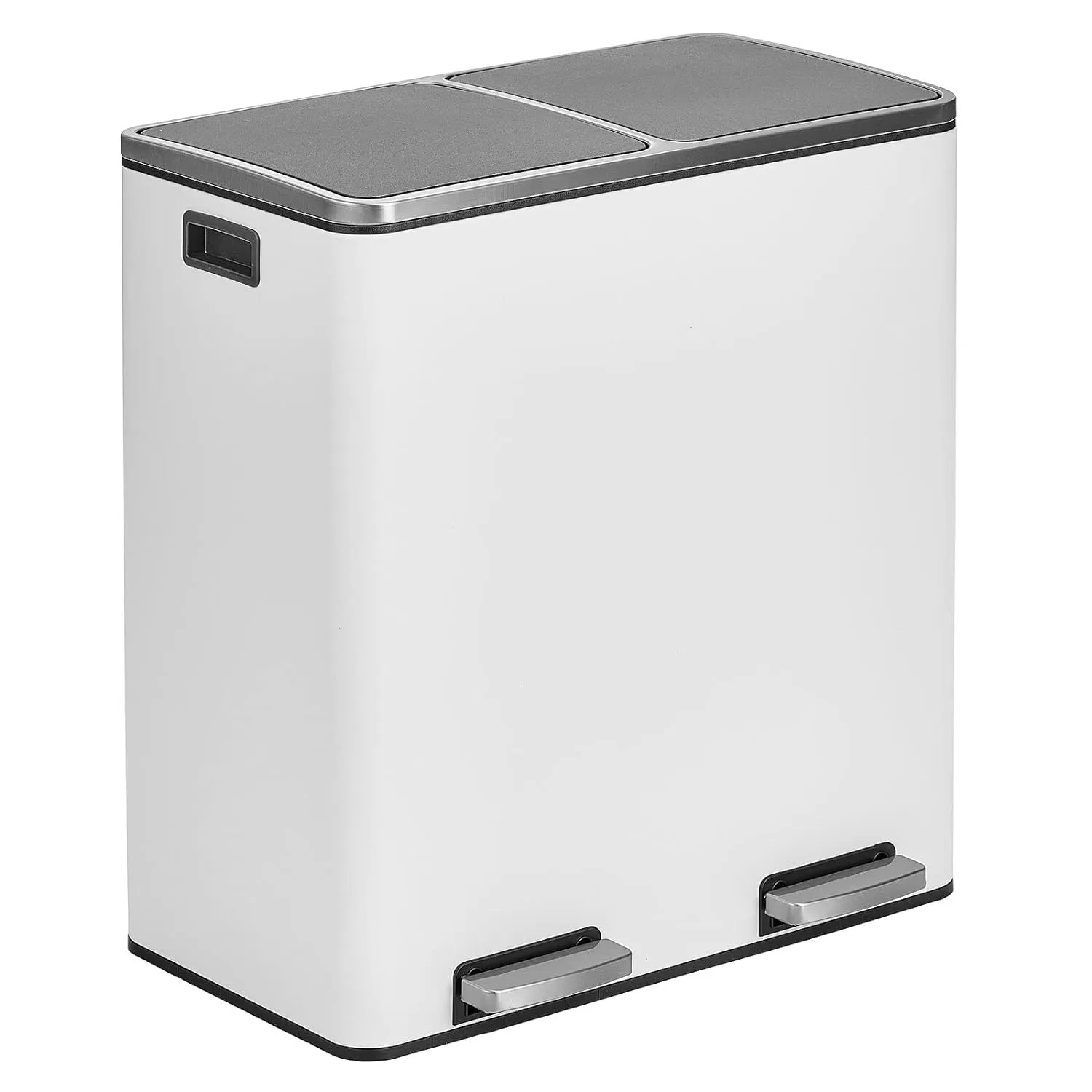 Large Dual Compartment Step Trash Can, Metal Steel 16 Gallon/60L