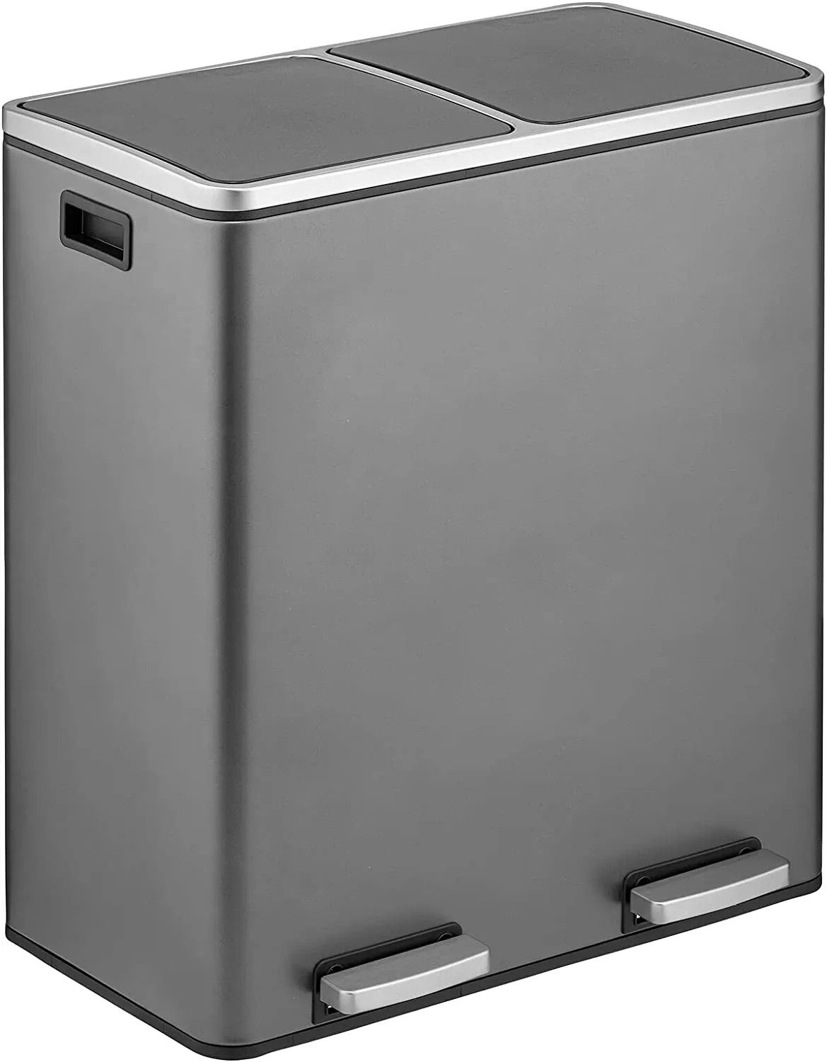 Large Dual Compartment Step Trash Can, Metal Steel 16 Gallon/60L