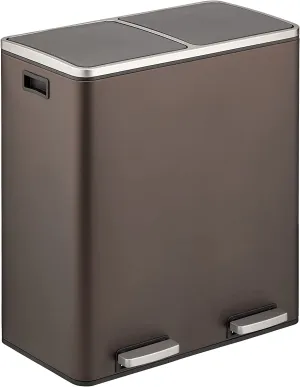 Large Dual Compartment Step Trash Can, Metal Steel 16 Gallon/60L