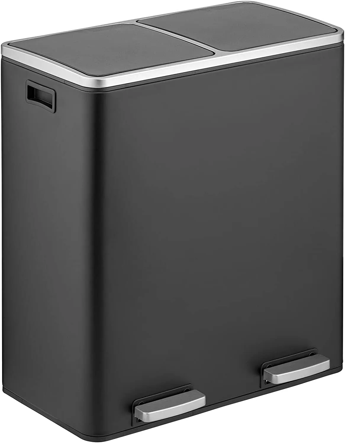 Large Dual Compartment Step Trash Can, Metal Steel 16 Gallon/60L