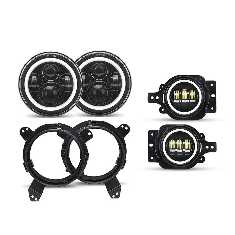 LED Halo Headlights with Turn Signals   9'' Headlight Bracket & LED Halo Fog Lights For 2018  Jeep Wrangler JL And Gladiator JT