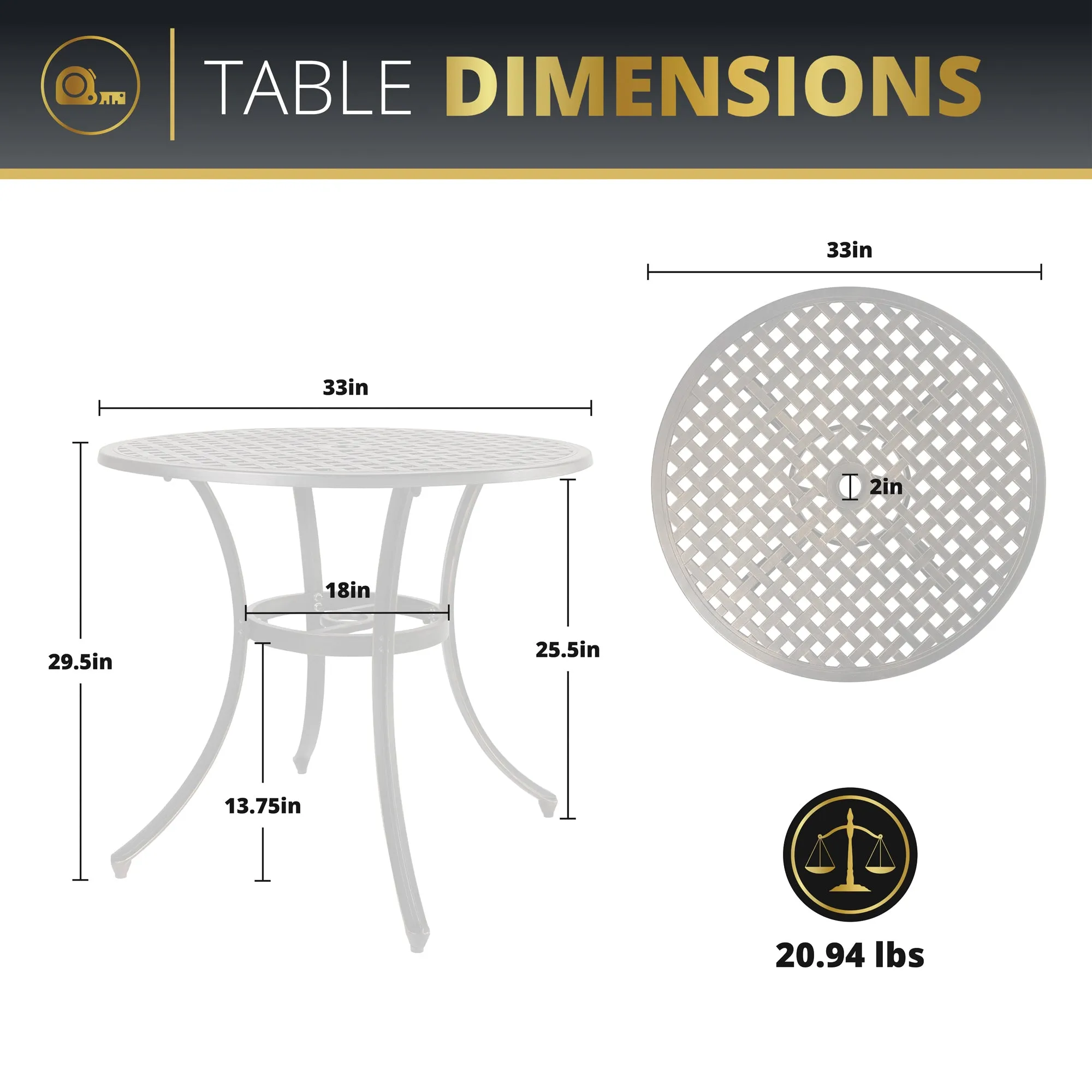 Lily 33" Round Outdoor Dining Table for Patio