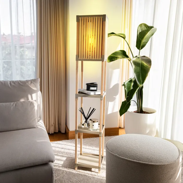 Lumi Wooden Floor Lamp Illuminated Shelf