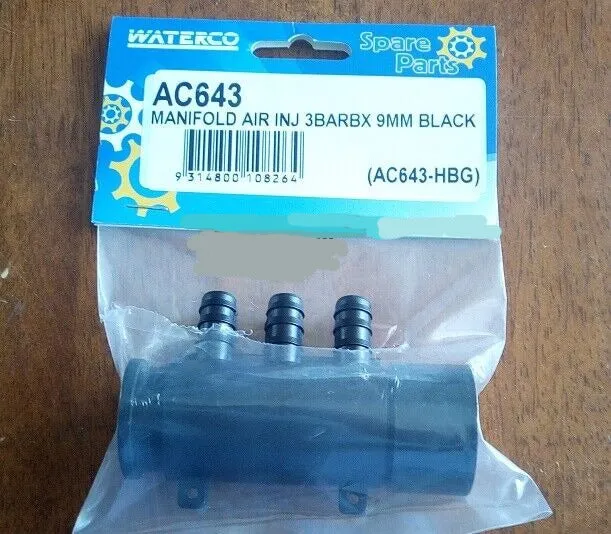 Manifold AC643 Air 3 barbx 9mm Black with end cap and adaptor stackable