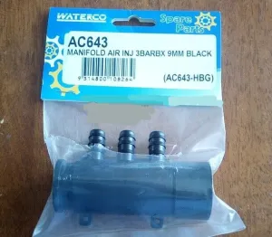 Manifold AC643 Air 3 barbx 9mm Black with end cap and adaptor stackable