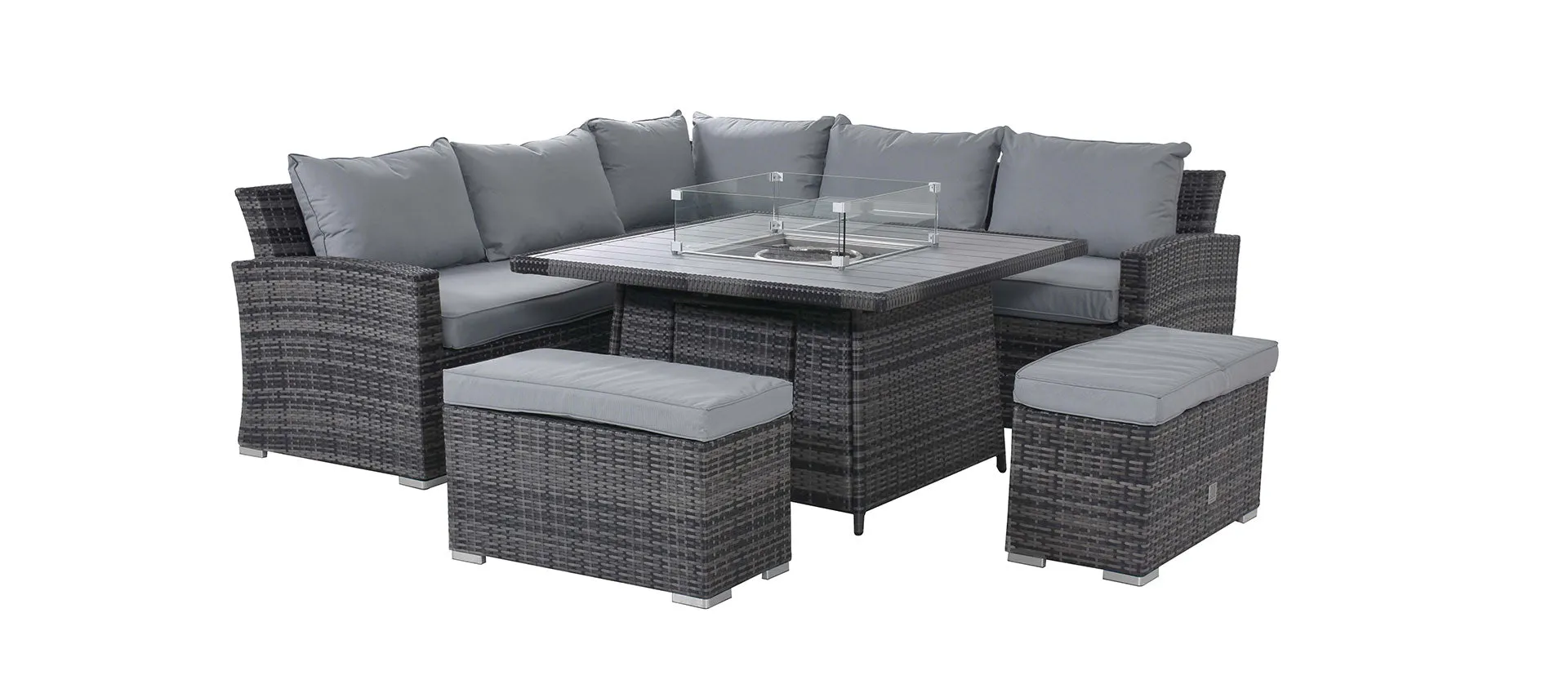 Maze Kingston Corner Deluxe Dining Set With Fire Pit Table