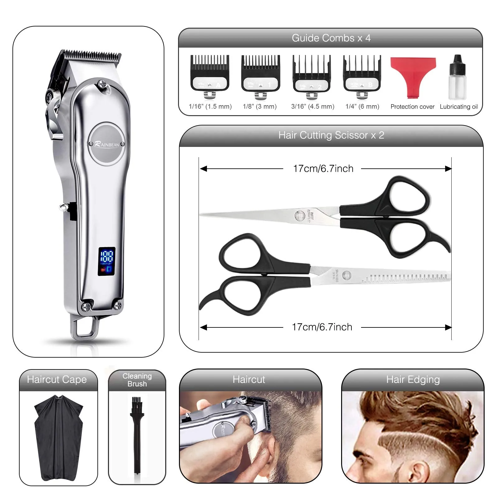 Men Hair Trimmer 3 in 1 IPX7 Waterproof Beard Trimmer Grooming Kit Cordless Hair Clipper for Women & Children LED Display USB Rechargeable Amazon Banned