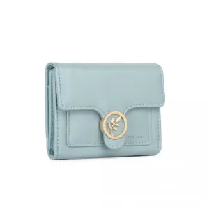 Miss Lulu Elegant Blue PU Leather Wallet - Leaf-Shaped Round Clasp, Women's Accessory