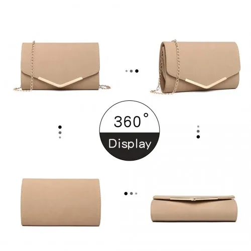 Miss Lulu Leather Look Envelope Clutch Bag - Stylish Beige Faux Leather Crossbody