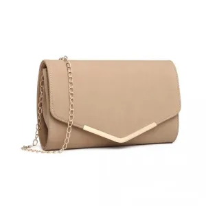 Miss Lulu Leather Look Envelope Clutch Bag - Stylish Beige Faux Leather Crossbody