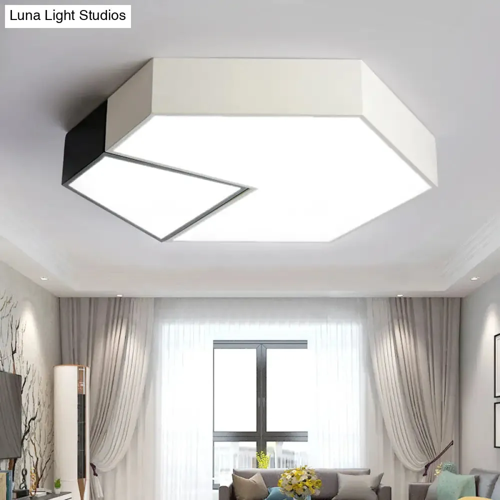 Modern Black and White Hexagon Ceiling Light, Acrylic Shade Mount Fixture, White Light, 11"/15"/19" Dia - Perfect for Living Room