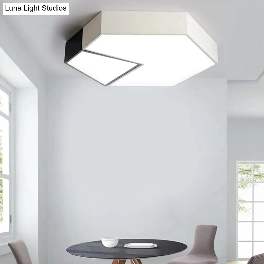 Modern Black and White Hexagon Ceiling Light, Acrylic Shade Mount Fixture, White Light, 11"/15"/19" Dia - Perfect for Living Room