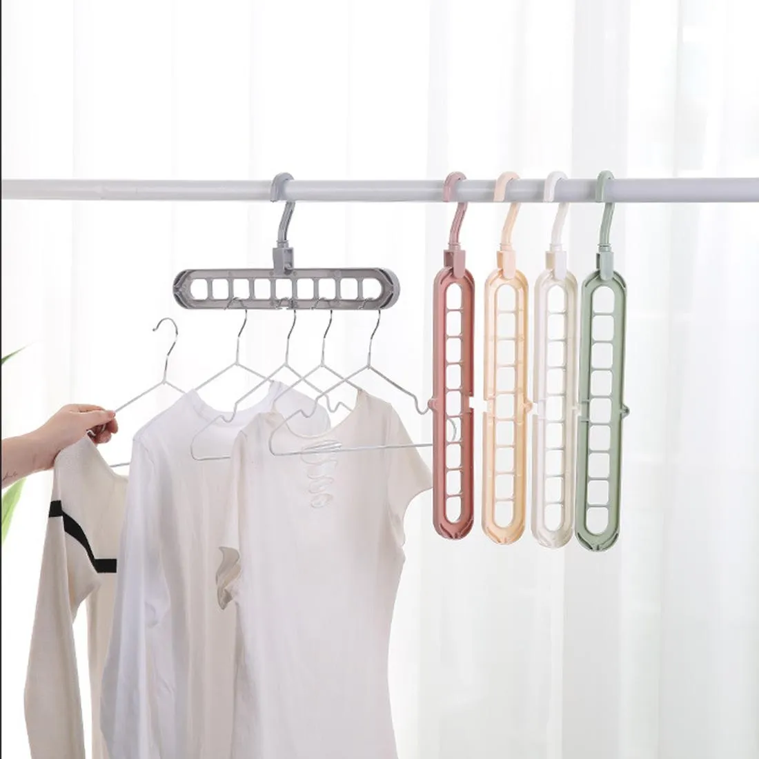 Multi-port 360 Rotation 9 Holes Plastic Storage Clothes Hanger Space Saving Hanger Organizer Multipurpose Cloth Cloths