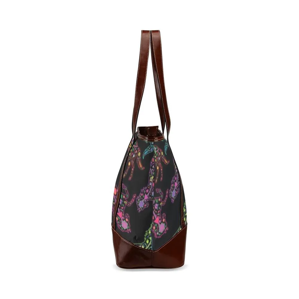 Neon Floral Horses Tote Handbag