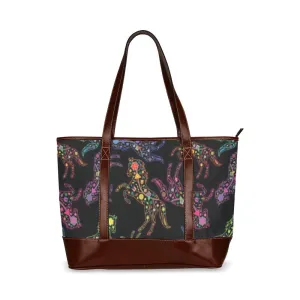 Neon Floral Horses Tote Handbag