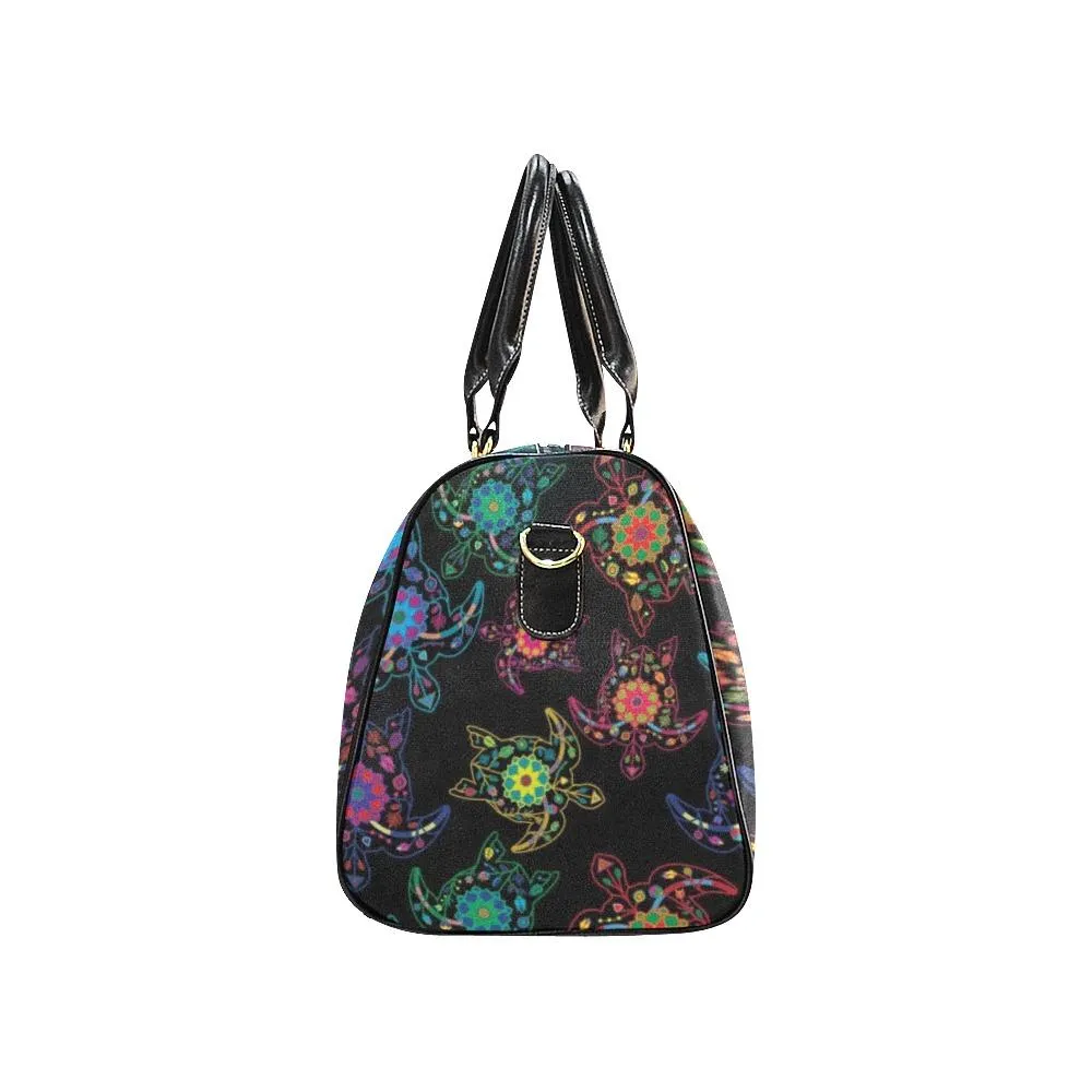 Neon Floral Turtles Waterproof Travel Bag