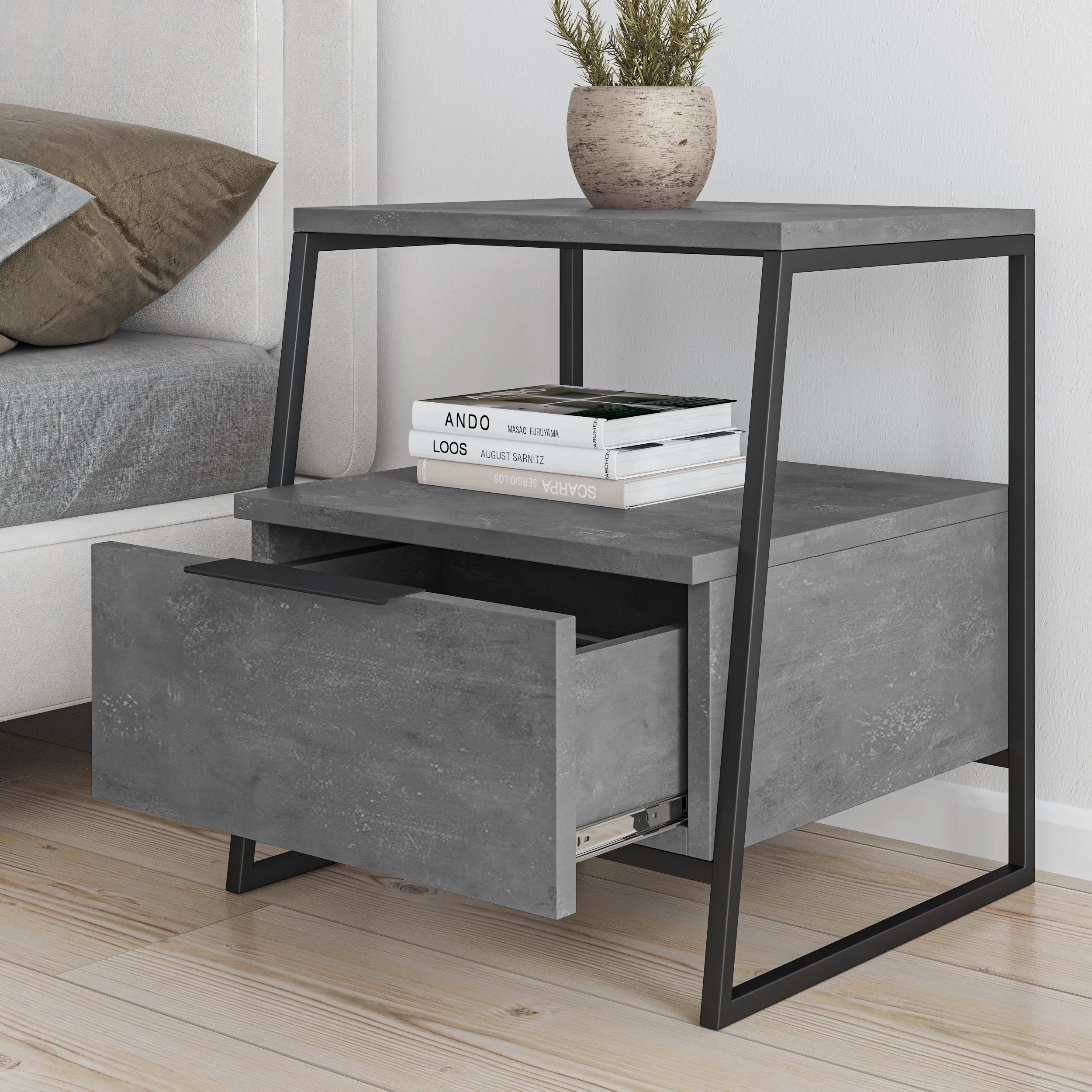 Pal Modern Bedside Table With Drawer Bedroom Furniture W 45cm