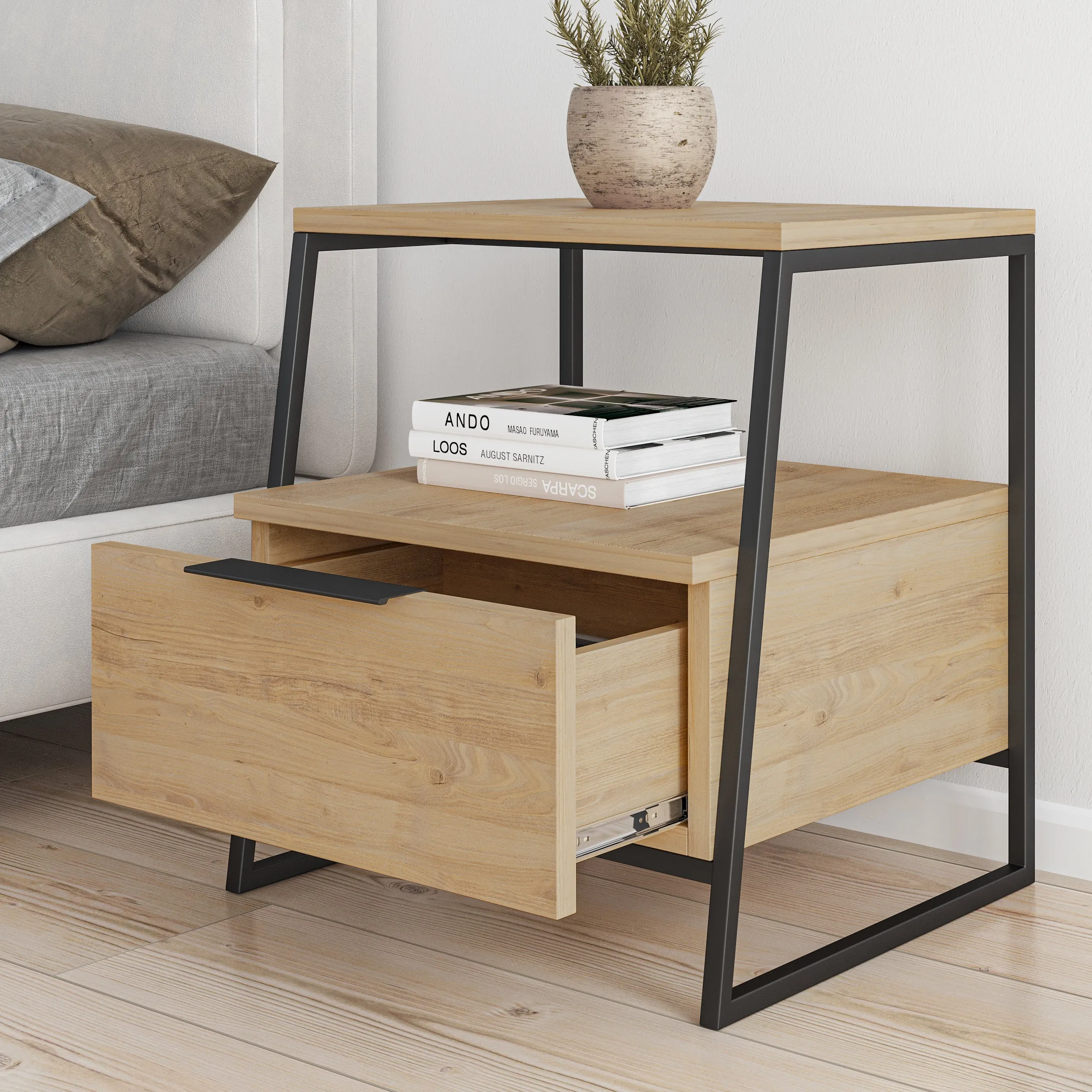 Pal Modern Bedside Table With Drawer Bedroom Furniture W 45cm